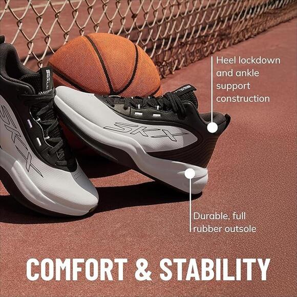 Skechers Men's Size 11.5 Basketball SKX League Sneaker, White/Black, 253010 - Picture 4 of 6